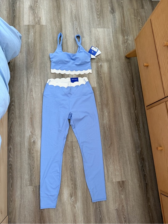 JoyLab Pants - JoyLab Light Blue Scallop-Trim Sports Bra & Legging Set